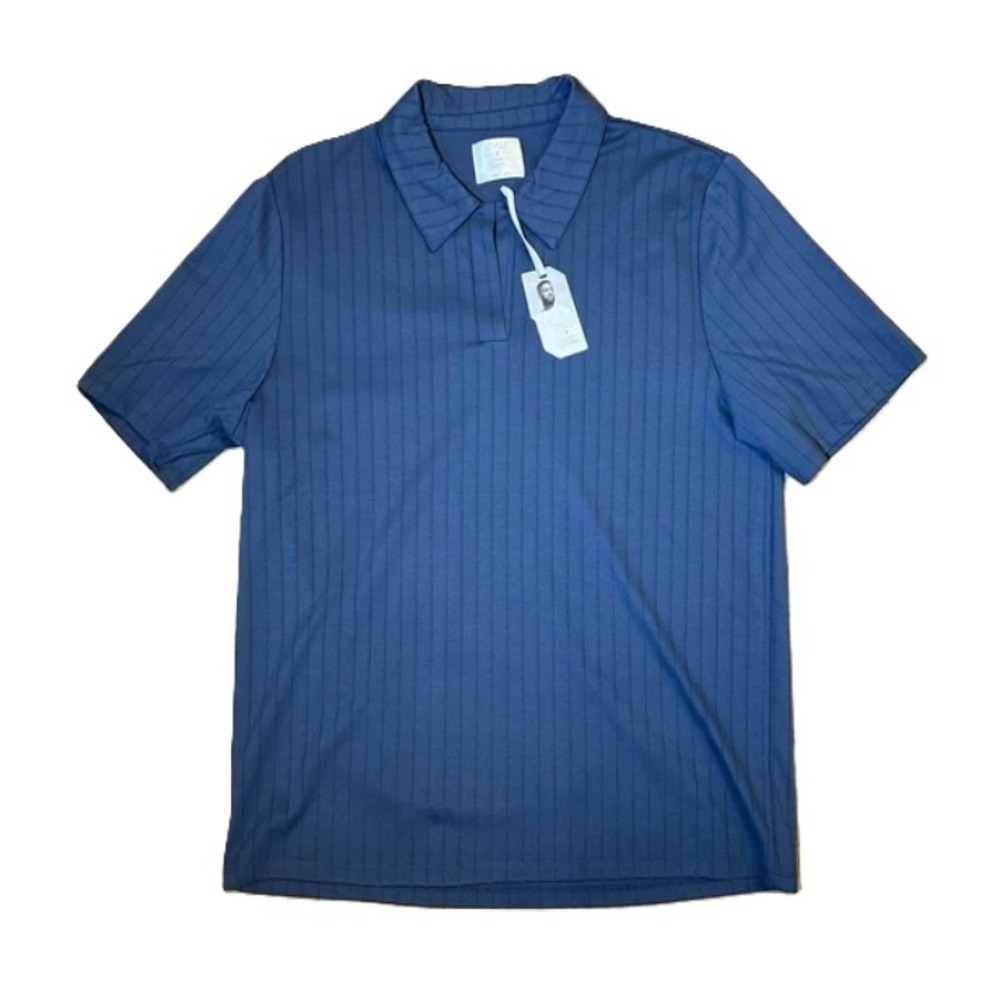 Ladarius Campbell x Stylus Mens Blue Ribbed Short Sleeve Polo Shirt Small NWT